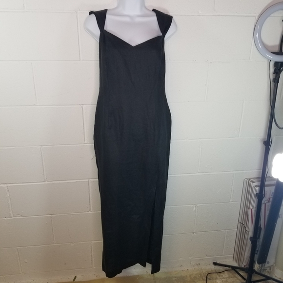 Vtg Elizabeth Wayman black linen criss cross back maxi dress - Picture 5 of 13